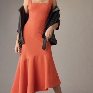 Anthropologie Ariana Square Neck Asymmetrical Ruffle Hem Dress Womens Large